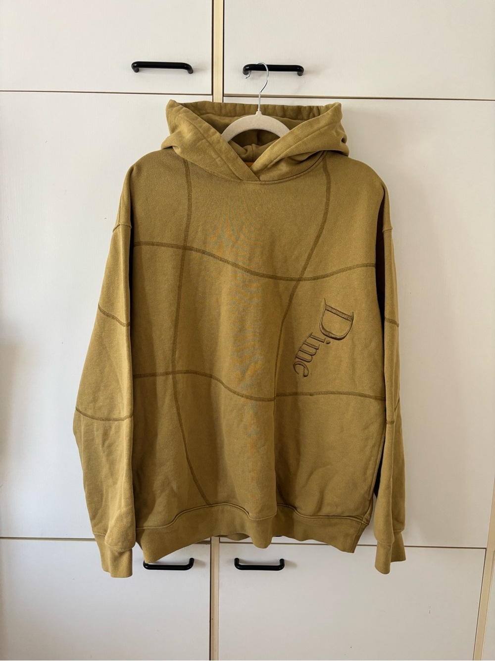 Dime Heavyweight Cotton Hoodie Tan Embroidered Logo Oversized L Skate Y2K Soft - Picture 2 of 11